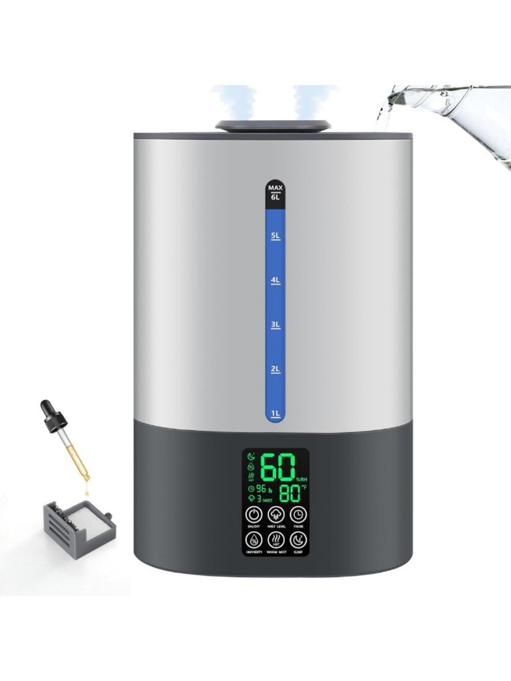 6L Warm & Cool Mist Humidifier for Bedroom, Large Room & Plants - Quiet